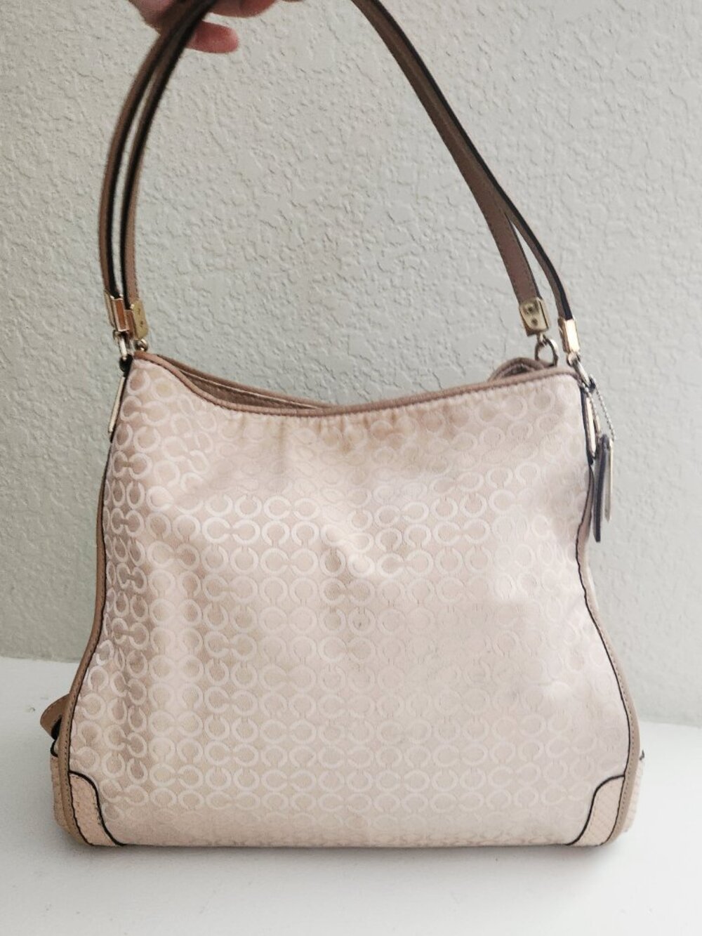 Coach Phoebe Beige Signature Python Embossed Shoulder Bag Purse